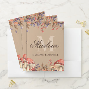 Autumn Tan Brown Monogram Script Pocket Folder