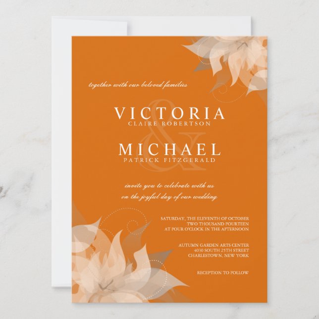 Autumn Tangerine Floral Wedding Invitations (Front)