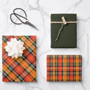 Autumn Tartan Plaid Dark Forest Green, Orange... Wrapping Paper Sheets