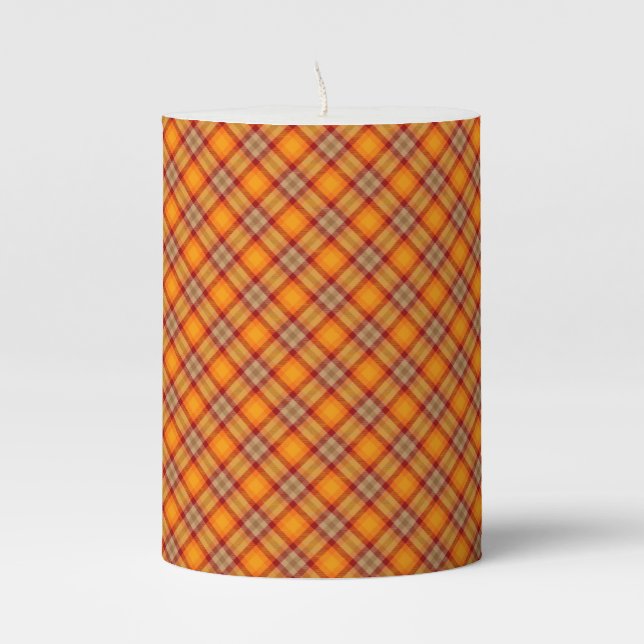 Autumn Tartan Rustic Country Fall Plaid Design Pillar Candle (Front)