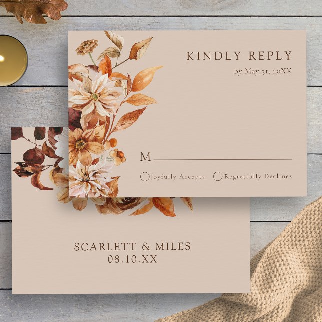 Autumn Taupe Floral Wedding RSVP Card (Elegant Autumn Taupe Floral Wedding RSVP Card by Painted Paperie
)