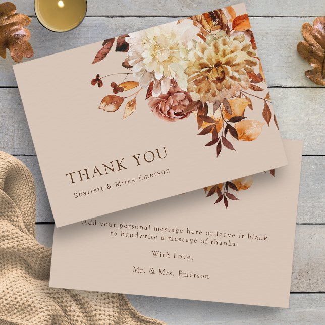 Autumn Taupe Floral Wedding Thank You Card (Autumn Taupe Floral Wedding Thank You Card by Painted Paperie
)