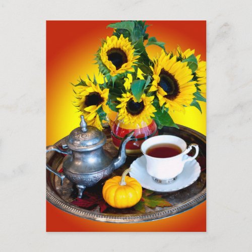 Autumn Tea Service with Sunflowers Postcard