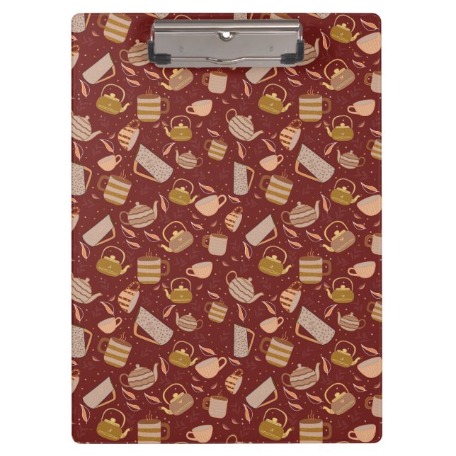 Autumn Tea Time Teapot Mug Leaf Pattern Clipboard (Front)