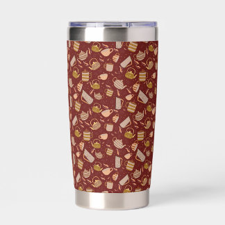 Autumn Tea Time Teapot Mug Leaf Pattern Insulated Tumbler