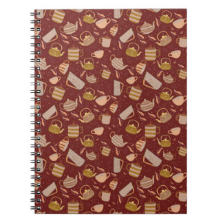 Autumn Tea Time Teapot Mug Leaf Pattern Notebook