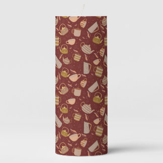 Autumn Tea Time Teapot Mug Leaf Pattern Pillar Candle