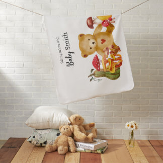 Autumn Teddy Bear and Mushroom Wonderland Baby Blanket