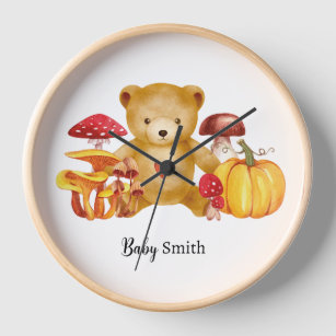 Autumn Teddy Bear and Mushroom Wonderland Clock