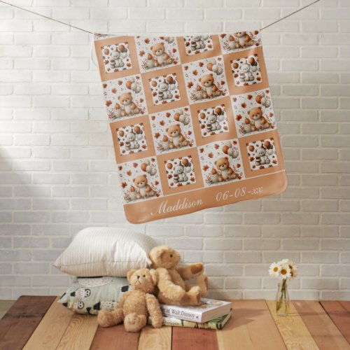 Autumn Teddy Bear Baby Cheater Quilt Blanket