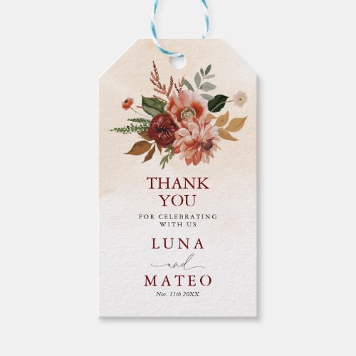 Autumn Terracotta and Burgundy Floral Wedding Gift Tags