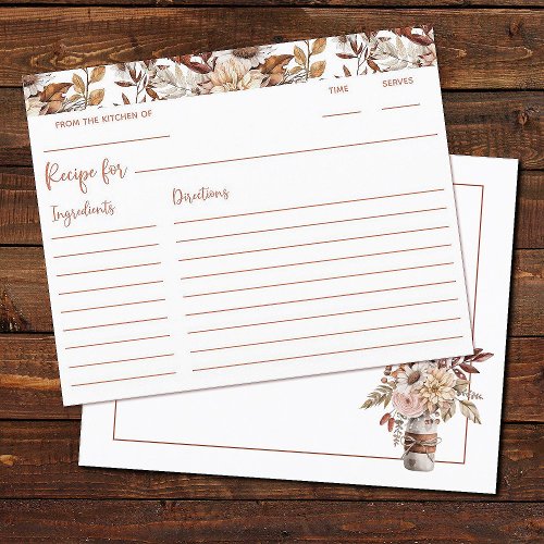 Autumn Terracotta Boho Bridal Shower Recipe Card