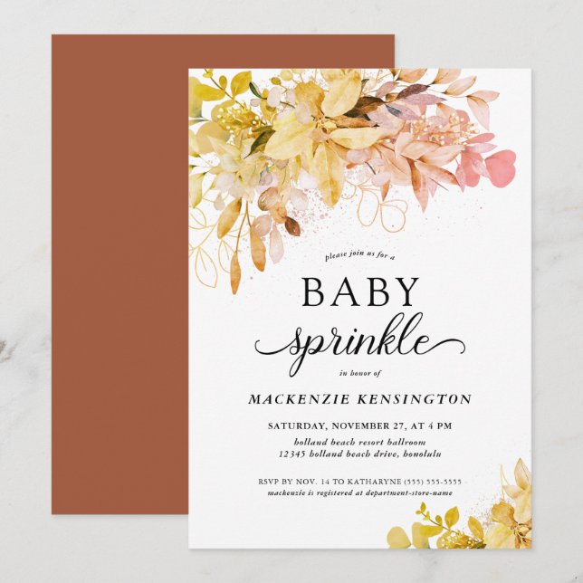 Autumn Terracotta Botanical Baby Sprinkle Invitation (Front/Back)