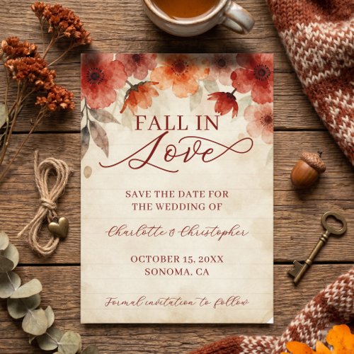Autumn Terracotta Floral Fall In Love Wedding Save The Date