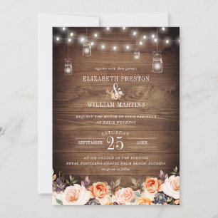 Autumn Terracotta Floral Rustic Barn Wood Wedding Invitation