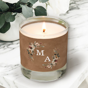 Autumn Terracotta Floral Wreath Wedding Monogram Scented Candle