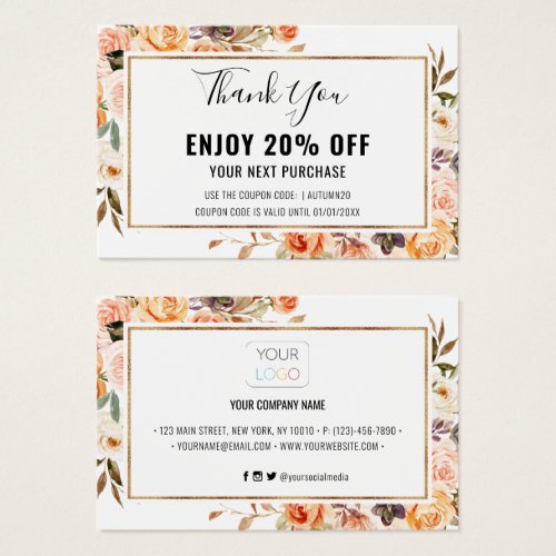Autumn Terracotta Gold Floral Discount Coupon Card