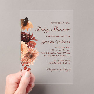 Autumn Terracotta Rust Floral Baby Shower Chic Acrylic Invitations