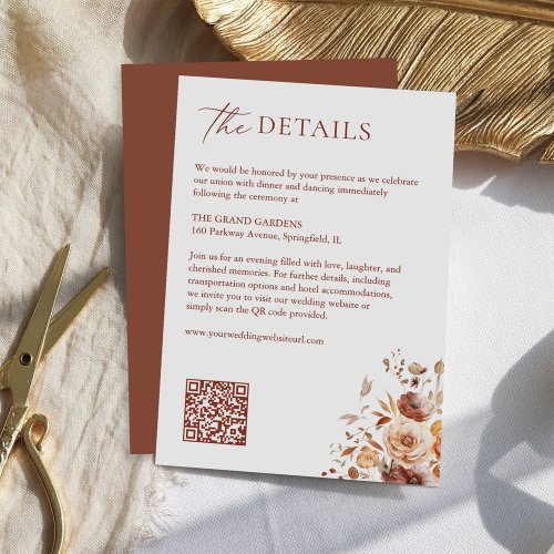 Autumn Terracotta Wedding Details QR Code Enclosure Card