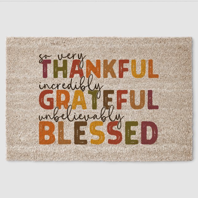 Autumn Thankful, Grateful, Blessed Coir Doormat Fiber Doormat (Front)
