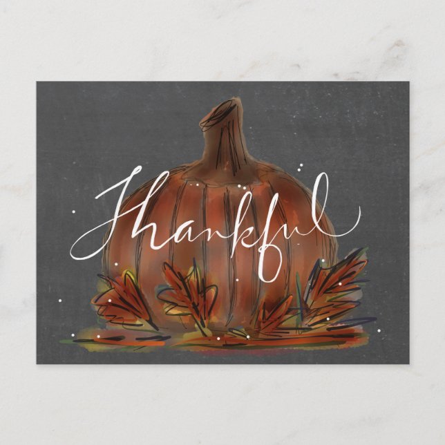 Autumn "Thankful" Pumpkin Postcard (Front)