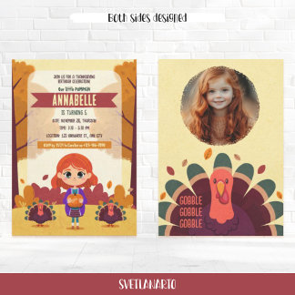 Autumn Thanksgiving Birthday Photo Invitation