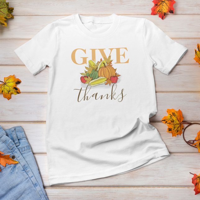 Autumn Thanksgiving Cornucopia Give Thanks  T-Shirt (Give thanks fall harvest T shirt)