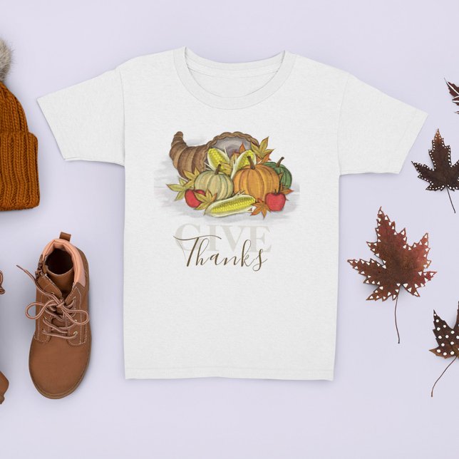 Autumn Thanksgiving Cornucopia Give Thanks  T-Shirt (Give thanks cornucopia fall autumn t-shirt. )
