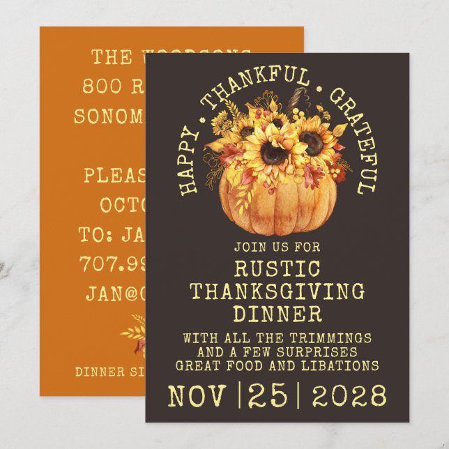 Autumn Thanksgiving Dinner Invitation (Front/Back)