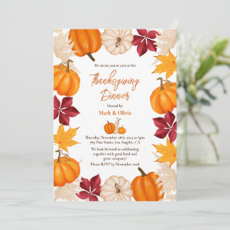 Autumn Thanksgiving Dinner Invitation with Pumpkin