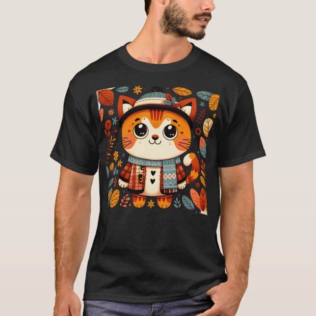 Autumn Thanksgiving Funny cat Fall T-Shirt (Front)