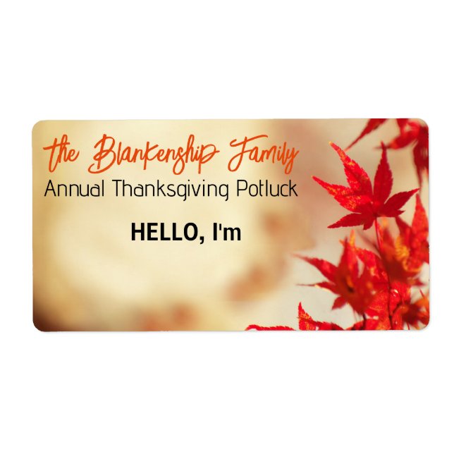Autumn Thanksgiving Gathering Paper Label Name Tag (Front)