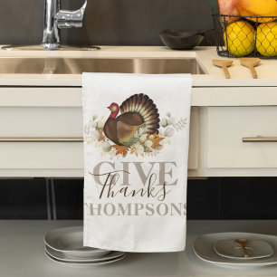 Autumn Thanksgiving Give Thanks Personalized Kitchen Towel
