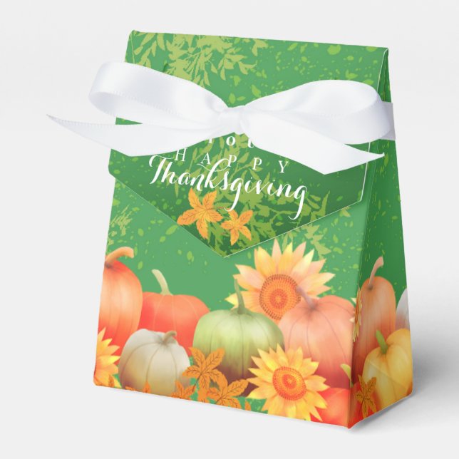 Autumn Thanksgiving Green Favor Boxes (Front Side)