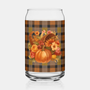 Autumn Thanksgiving Harvest Plaid Can Glass