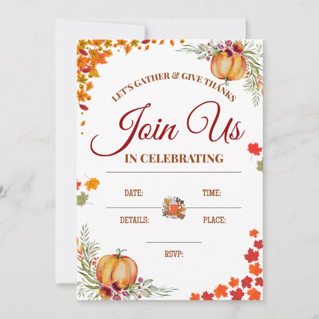 Autumn Thanksgiving Invite with Pumpkins (Front)