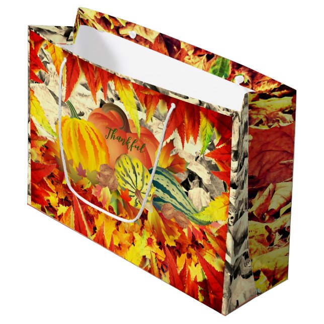 Autumn Thanksgiving Large Gift Bag (Front Angled)