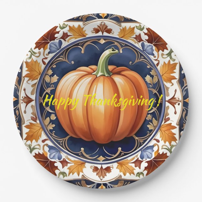 Autumn Thanksgiving Modern Pumpkin Collection Paper Plates (Front)