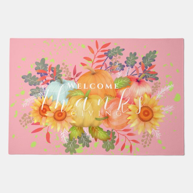 Autumn Thanksgiving Pink Doormat (Front)