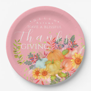 Autumn Thanksgiving Pink Paper Plates