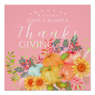 Autumn Thanksgiving PInk Poster