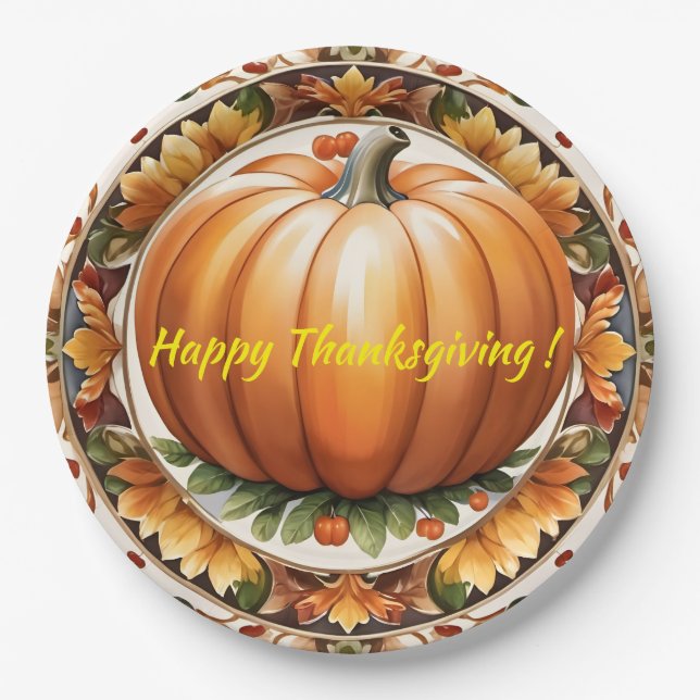 Autumn Thanksgiving Popular Pumpkin Collection Paper Plates (Front)