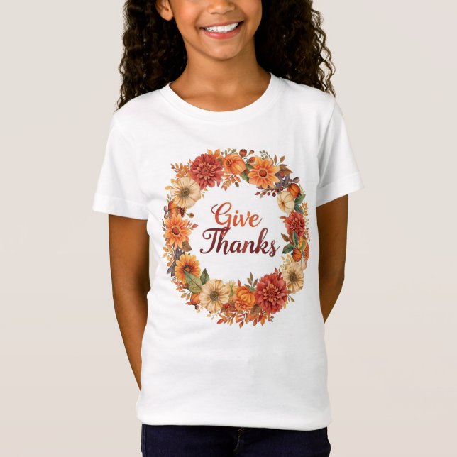 Autumn Thanksgiving Pumpkin and flowers  T-Shirt (Front)