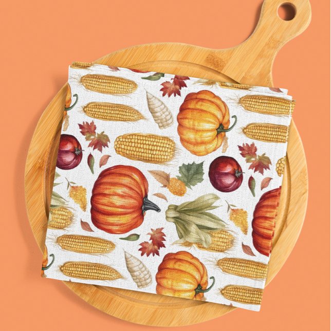 Autumn Thanksgiving Pumpkin Corn Food Kitchen Towel (Creator Uploaded)