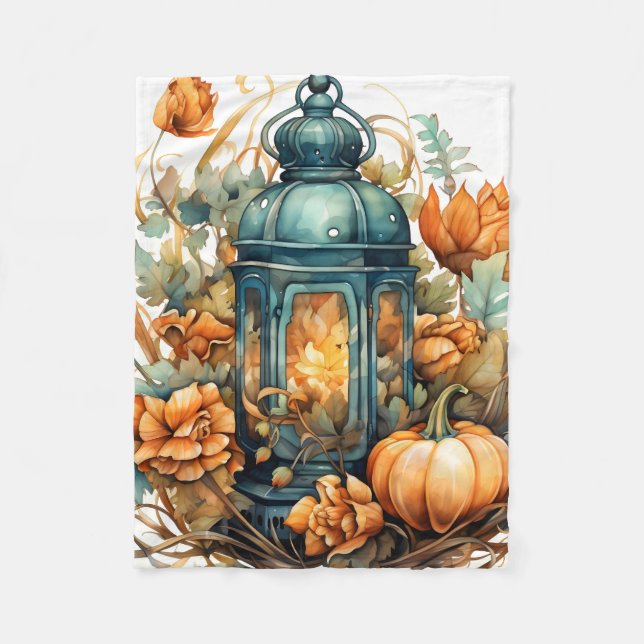 Autumn Thanksgiving Pumpkin Lantern Harvest Fleece Blanket (Front)