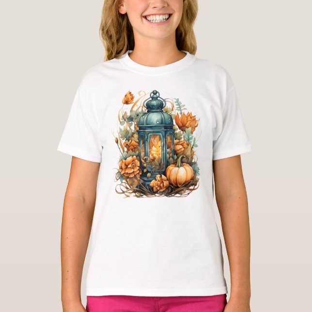 Autumn Thanksgiving Pumpkin Lantern Harvest T-Shirt (Front)