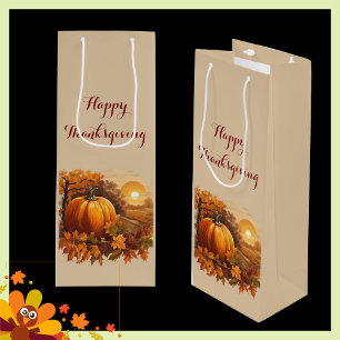 Autumn Thanksgiving Pumpkin Theme Wine Gift Bag