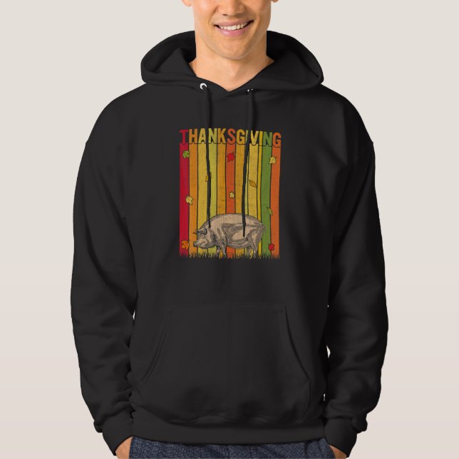 Autumn Thanksgiving Retro Cute Pig  Thanksgiving Hoodie (Front)