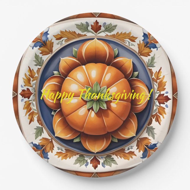 Autumn Thanksgiving Trendy Pumpkin Collection Paper Plates (Front)