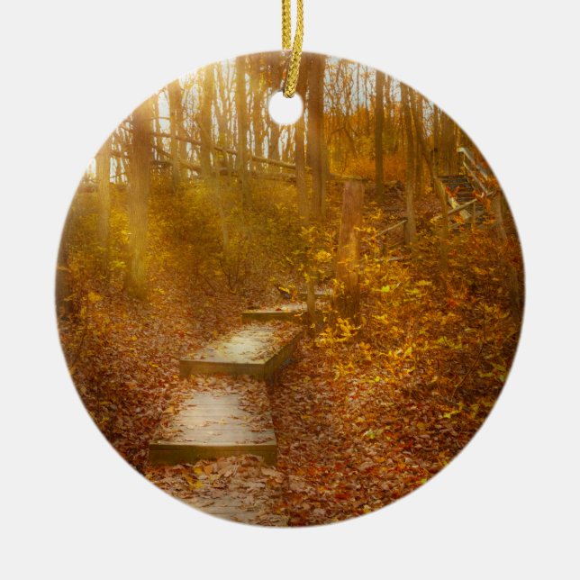 Autumn - The morning hike Ceramic Ornament (Front)